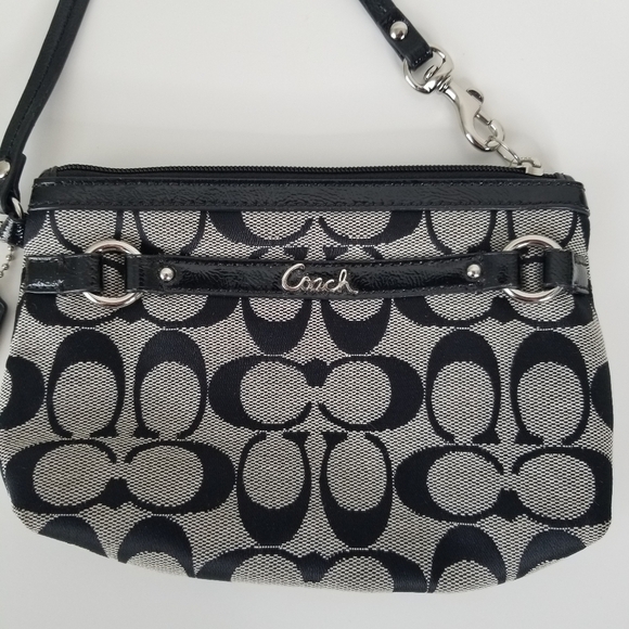 Coach Signature Logo Canvas Black/Grey Wristlet Purse Clutch - Picture 5 of 11